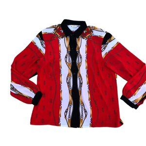 VTG LADY Blouse Top Button Shirt Women's 1X Korean Long Sleeve Red